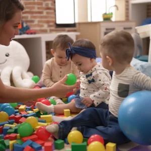 Szkolenie rozwój dziecka do 3 lat w Unlimited Centrum Szkoleń. Wykładowca omawia kamienie milowe i etapy dorastania maluchów dla grupy opiekunek.