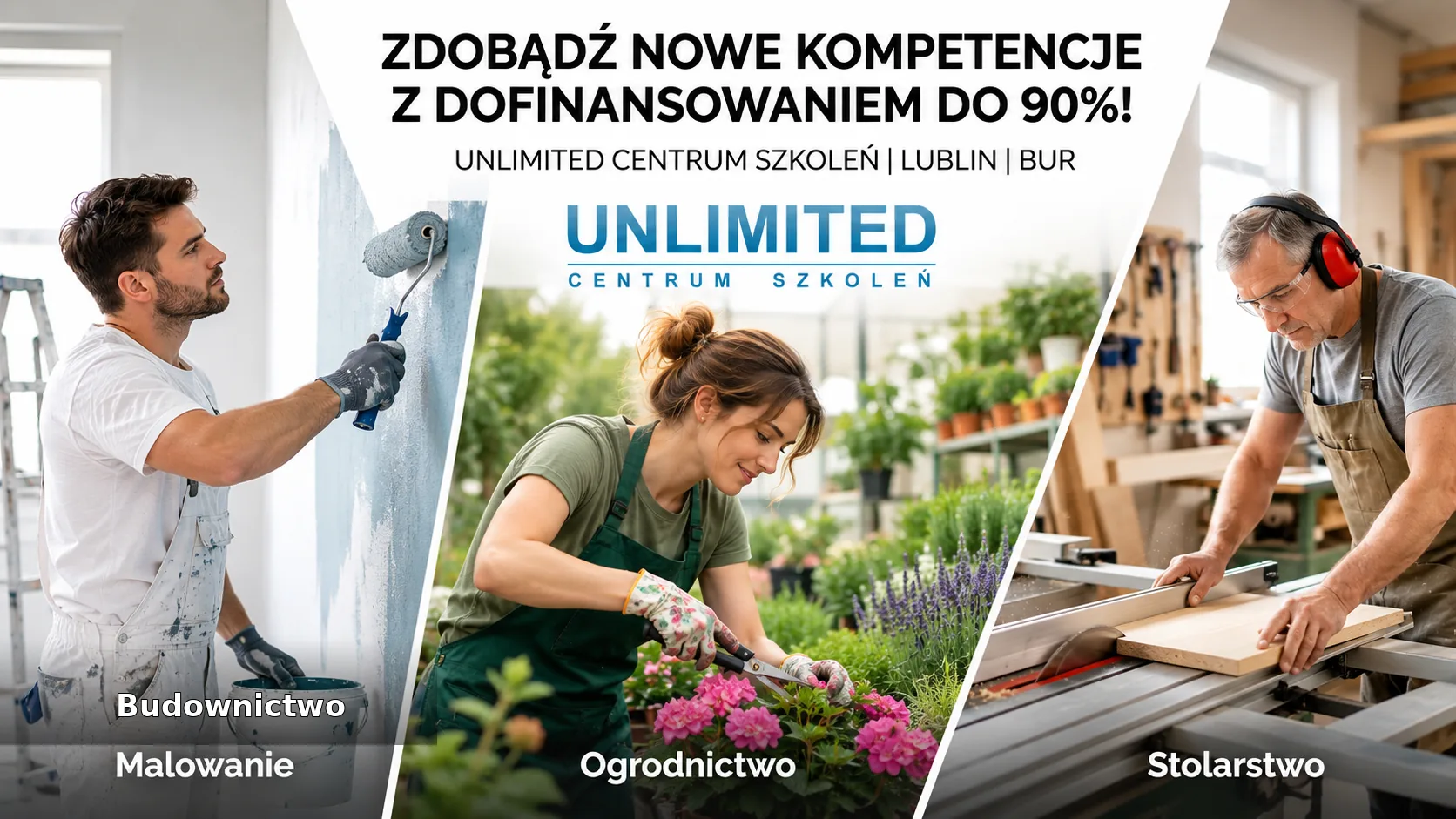Dofinansowane szkolenia z BUR w Lublinie – budownictwo, ogrodnictwo, stolarstwo w Unlimited Centrum Szkoleń